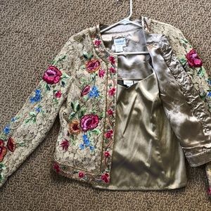 Gold appliqué and beaded jacket w/ gold satin top